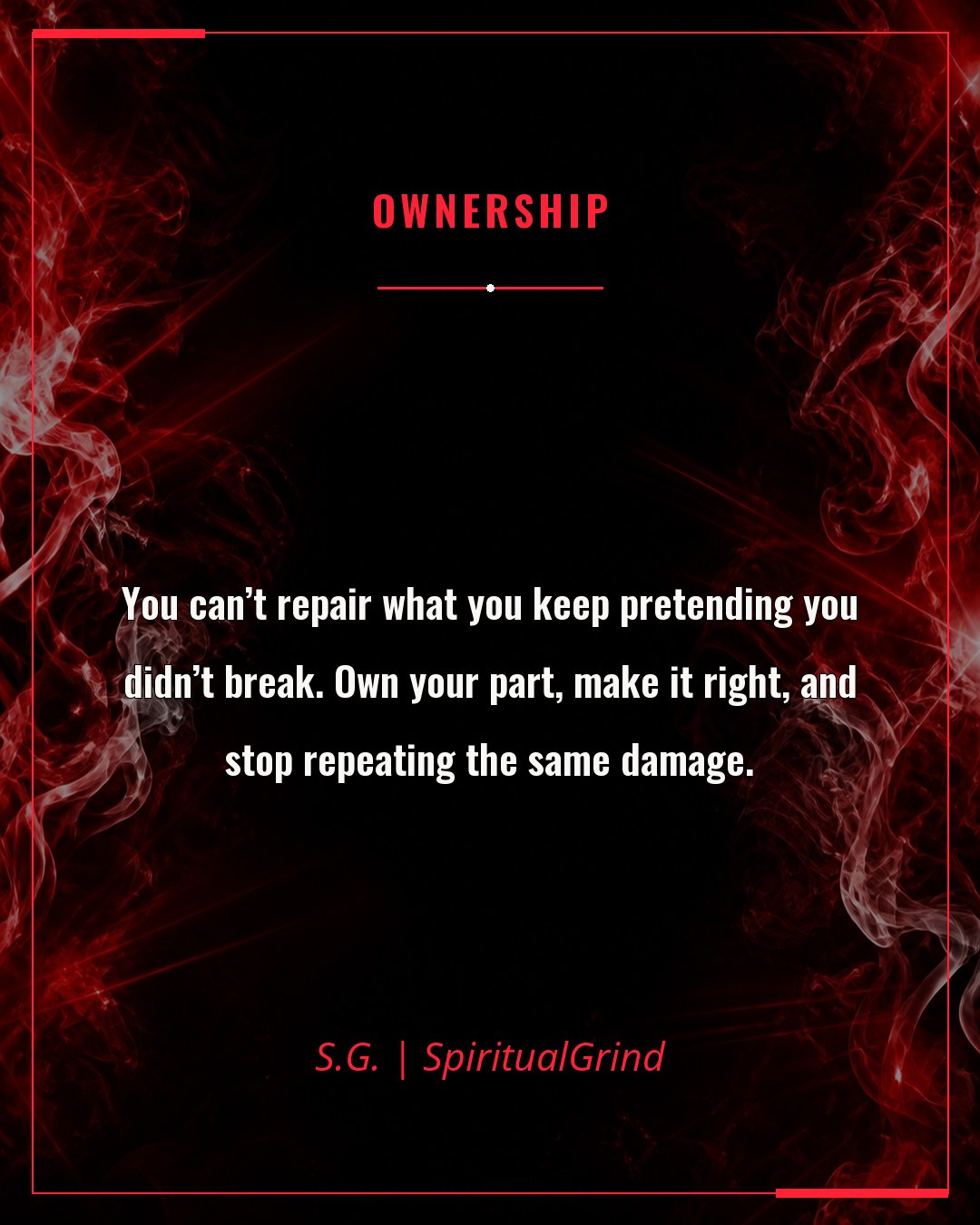 SpiritualGrind ownership quote card with smoky artwork
